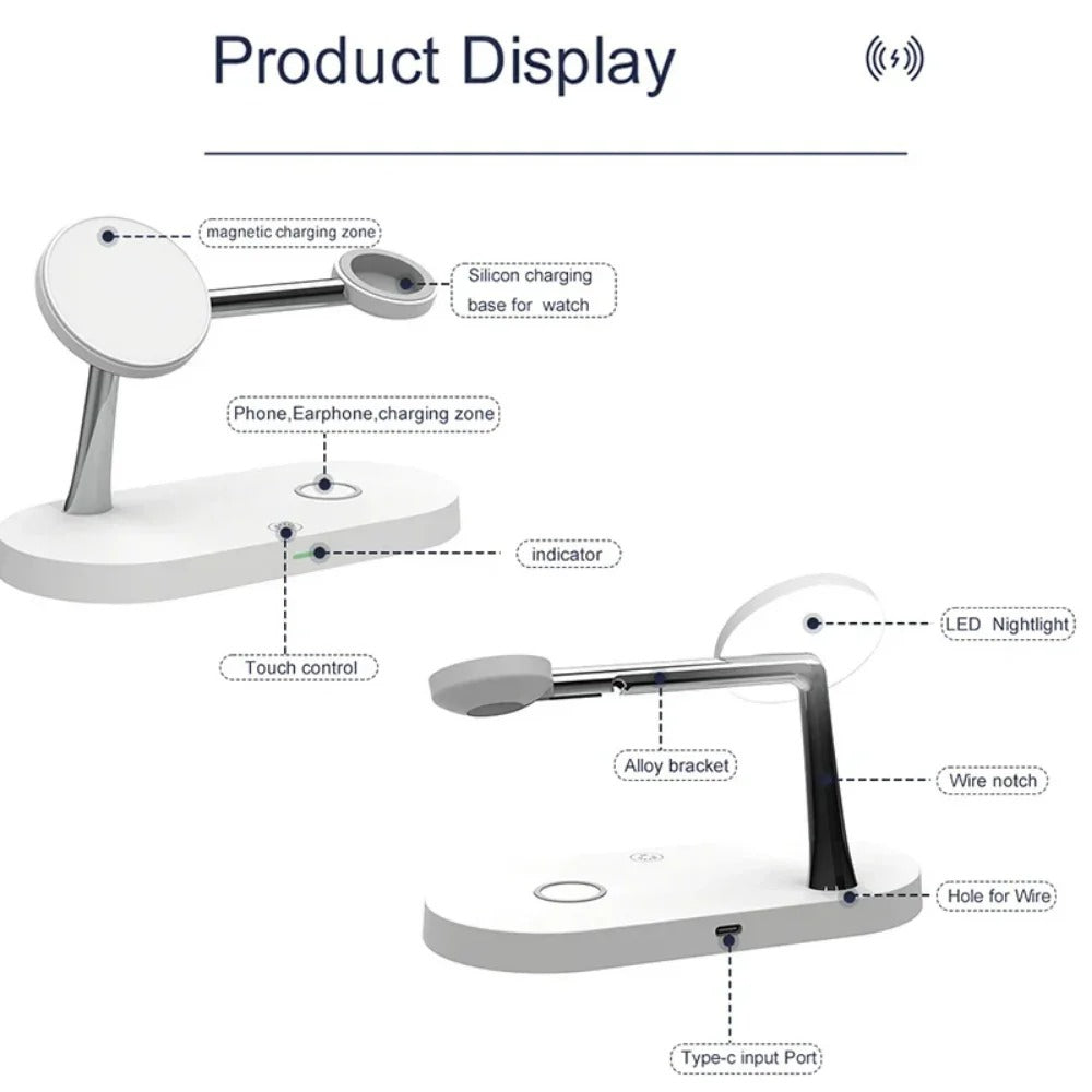 3-in-1 Wireless Charger Stand for iPhone 15/14/13/12 Pro, Samsung, and Apple Watch