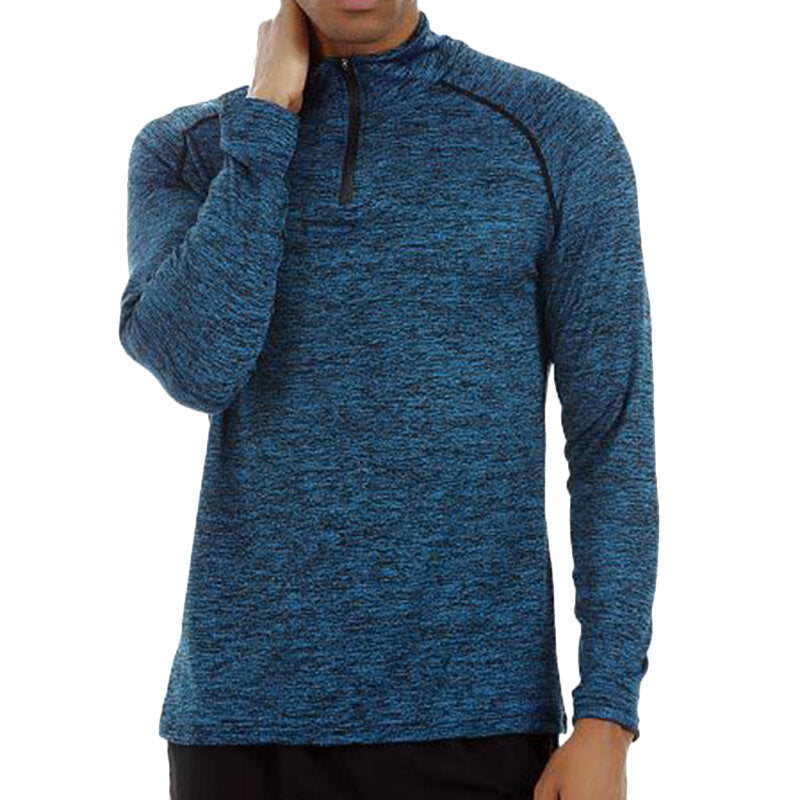 Men's Long Sleeve Zipper Neck Sportswear T-Shirts - Stretch, Quick-Drying, Tight Fit, Warm Fitness Blazer