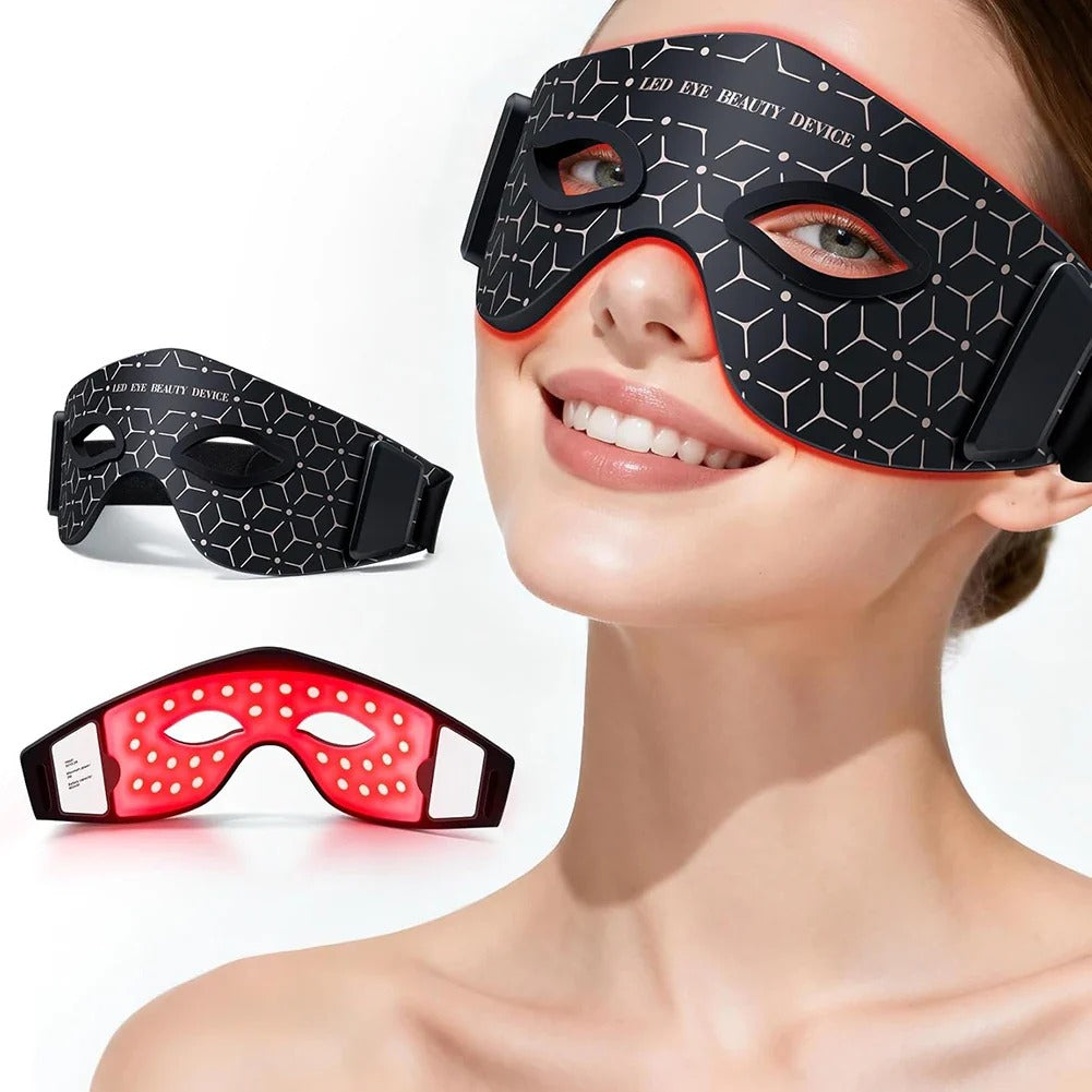 Red Light Therapy Eye Mask (630NM 850NM LED) - 5 Modes Massager for Eye Bags, Dark Circles, Puffiness & Fine Lines