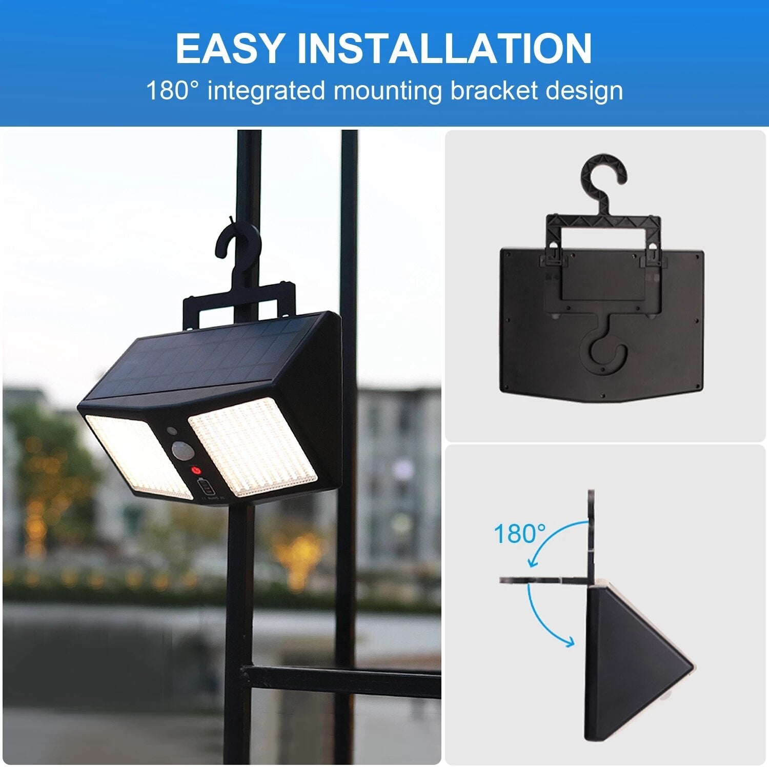 360LED Solar Wall Light, 12000mAh, 6 Modes, Motion Sensor, IP65 Waterproof, Outdoor Yard/Garden/Street Night Light