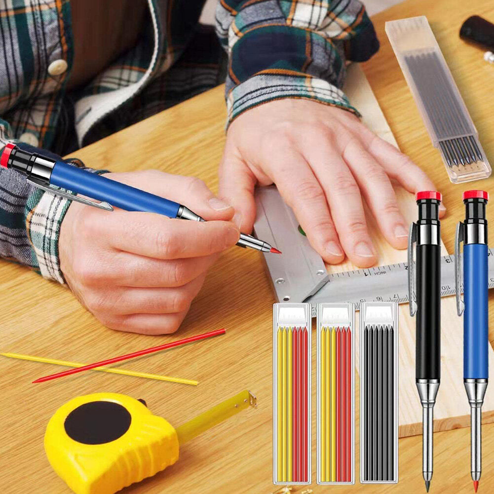 Solid Carpenter Pencil Set with Refills for Deep Hole Marking