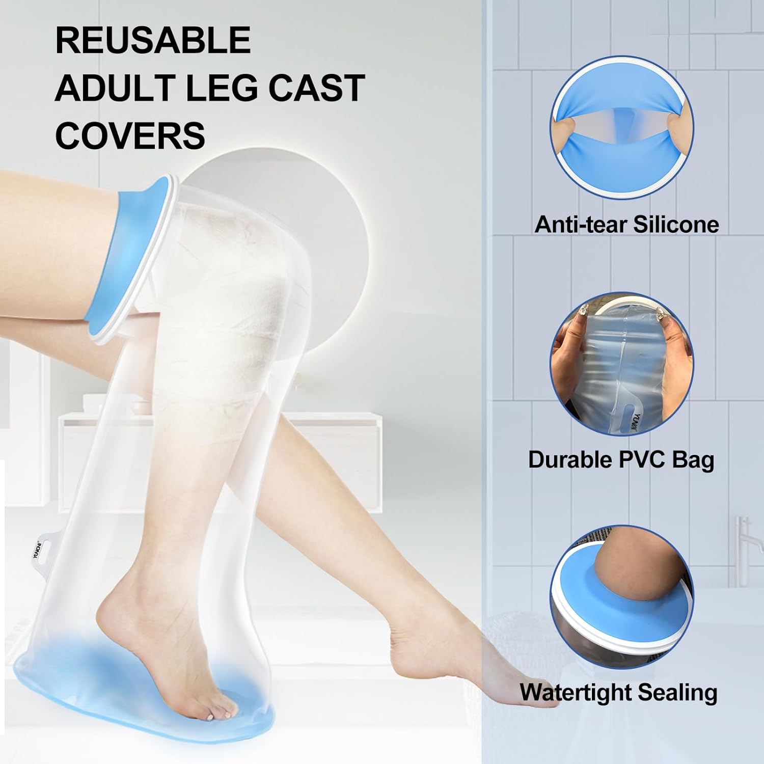 Upgraded Extra Wide Full Leg Cast Cover for Shower - Non-Slip, Reusable, Waterproof Protection