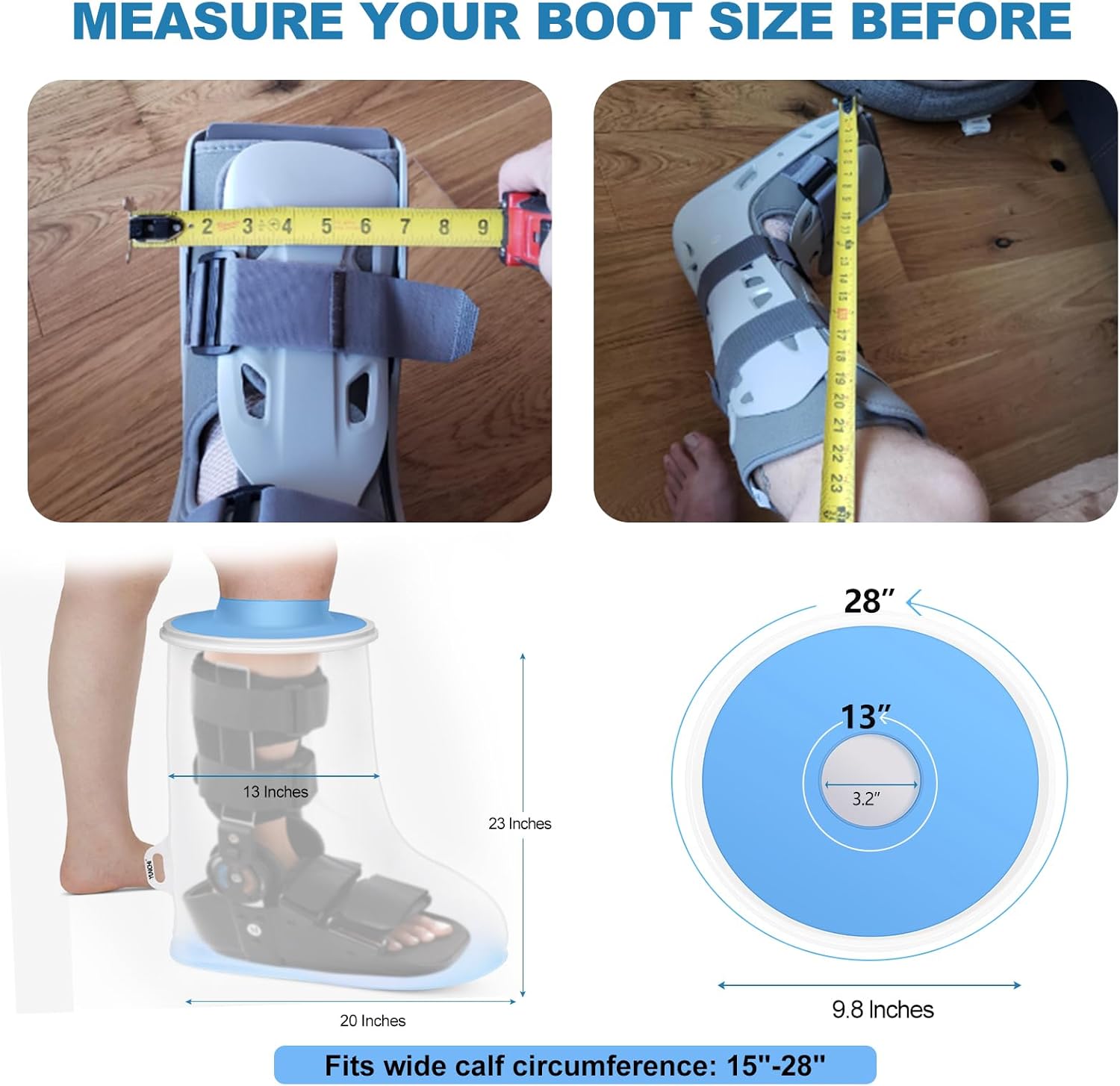 Verbesserter, extra breiter Gipsbezug für das ganze Bein zum Duschen – rutschfester, wiederverwendbarer, wasserdichter Schutz