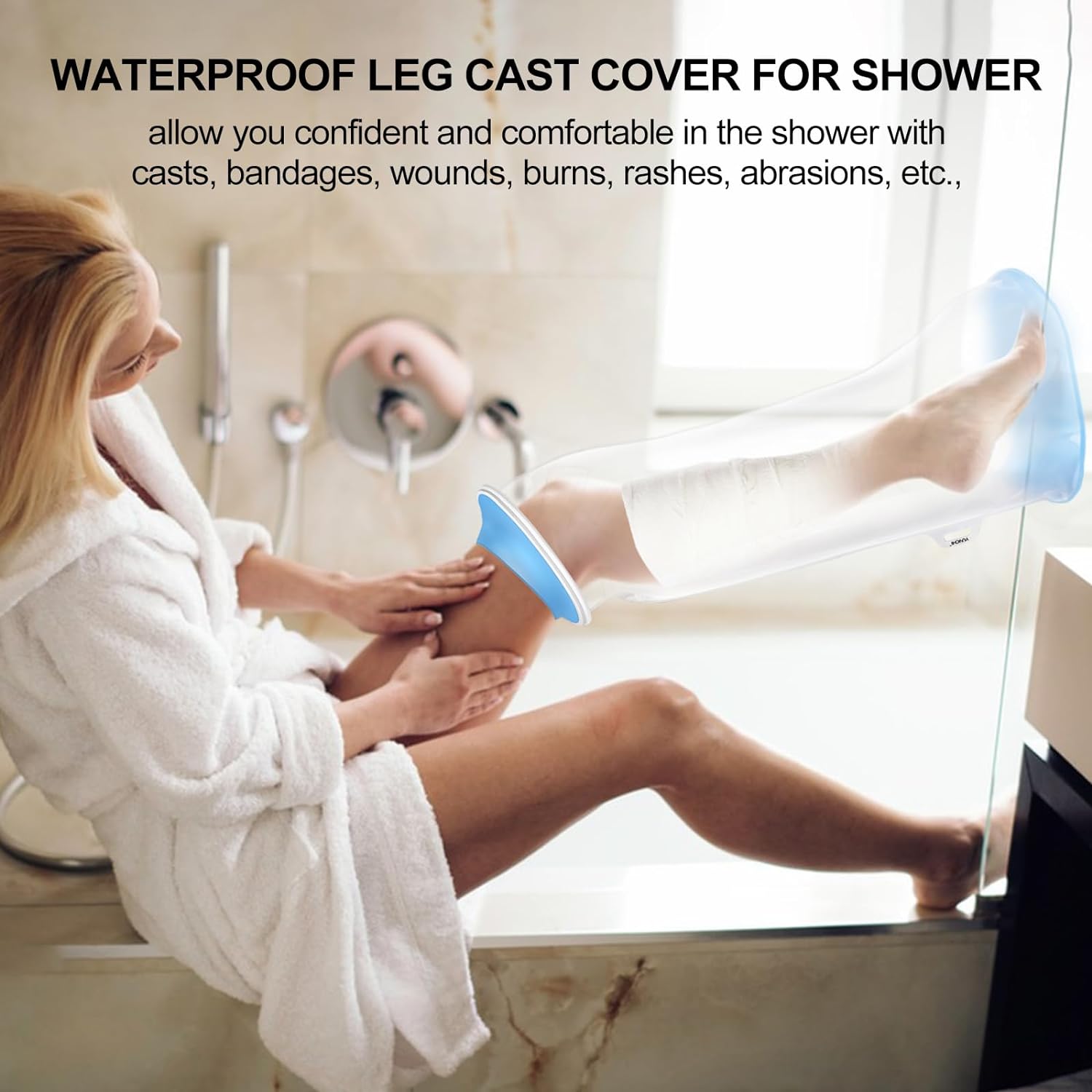 Upgraded Extra Wide Full Leg Cast Cover for Shower - Non-Slip, Reusable, Waterproof Protection