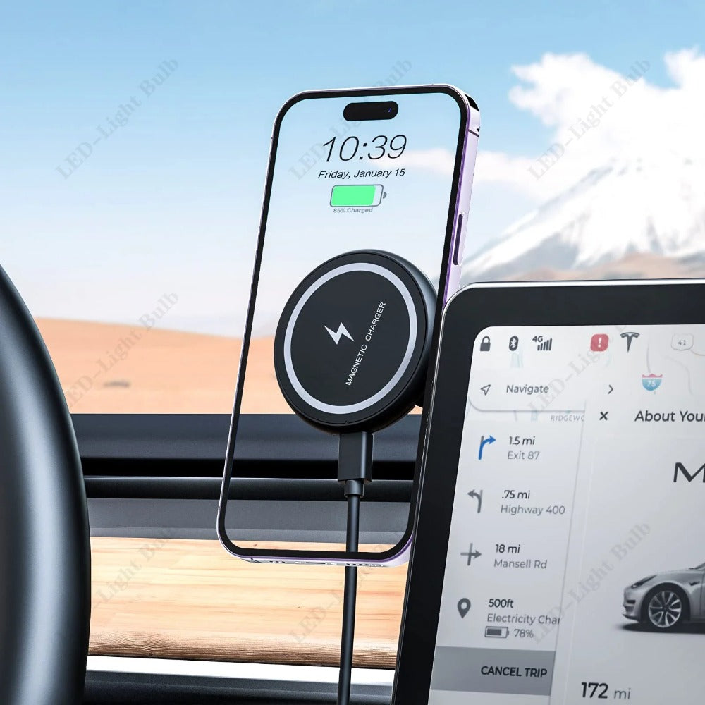 Tesla Autohalterungsladegerät - 15 W magnetisches kabelloses Schnellladegerät für iPhone 14/13/12