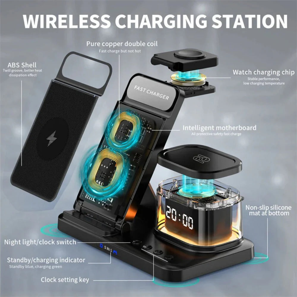 15W Fast Wireless Charger Stand for iPhone, Huawei, Xiaomi, Apple Watch, and AirPods