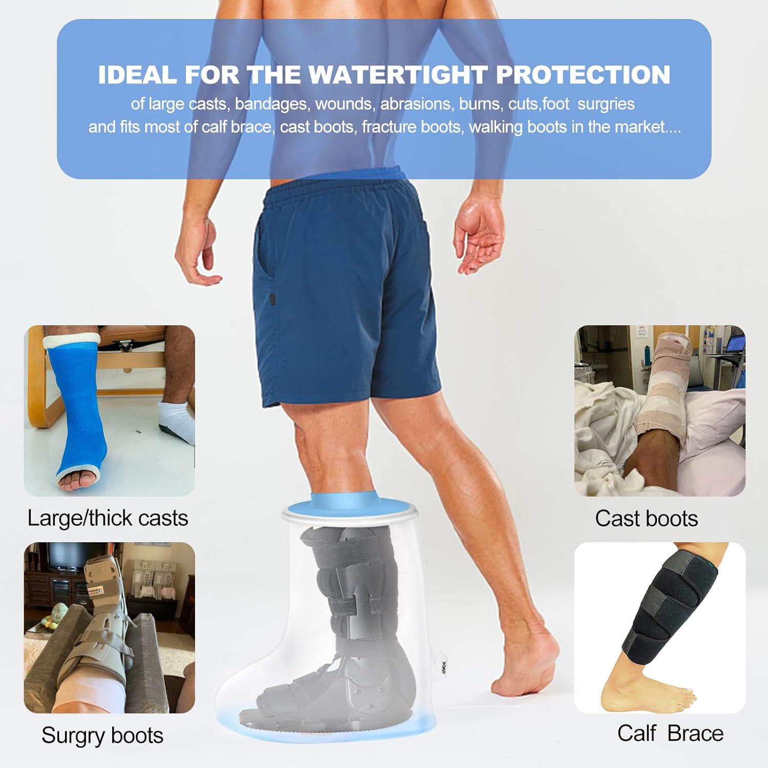 Upgraded Extra Wide Full Leg Cast Cover for Shower - Non-Slip, Reusable, Waterproof Protection