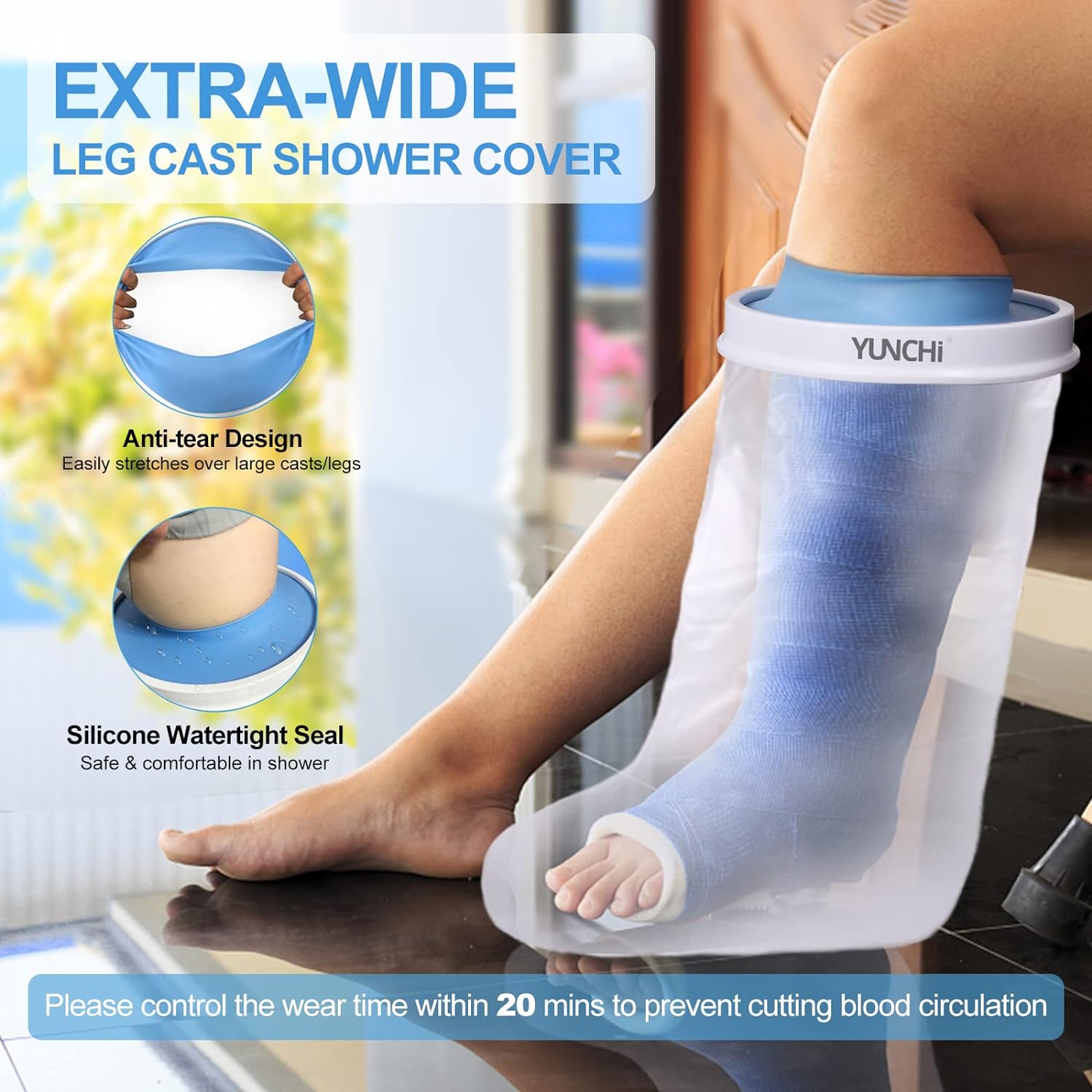 Upgraded Extra Wide Full Leg Cast Cover for Shower - Non-Slip, Reusable, Waterproof Protection