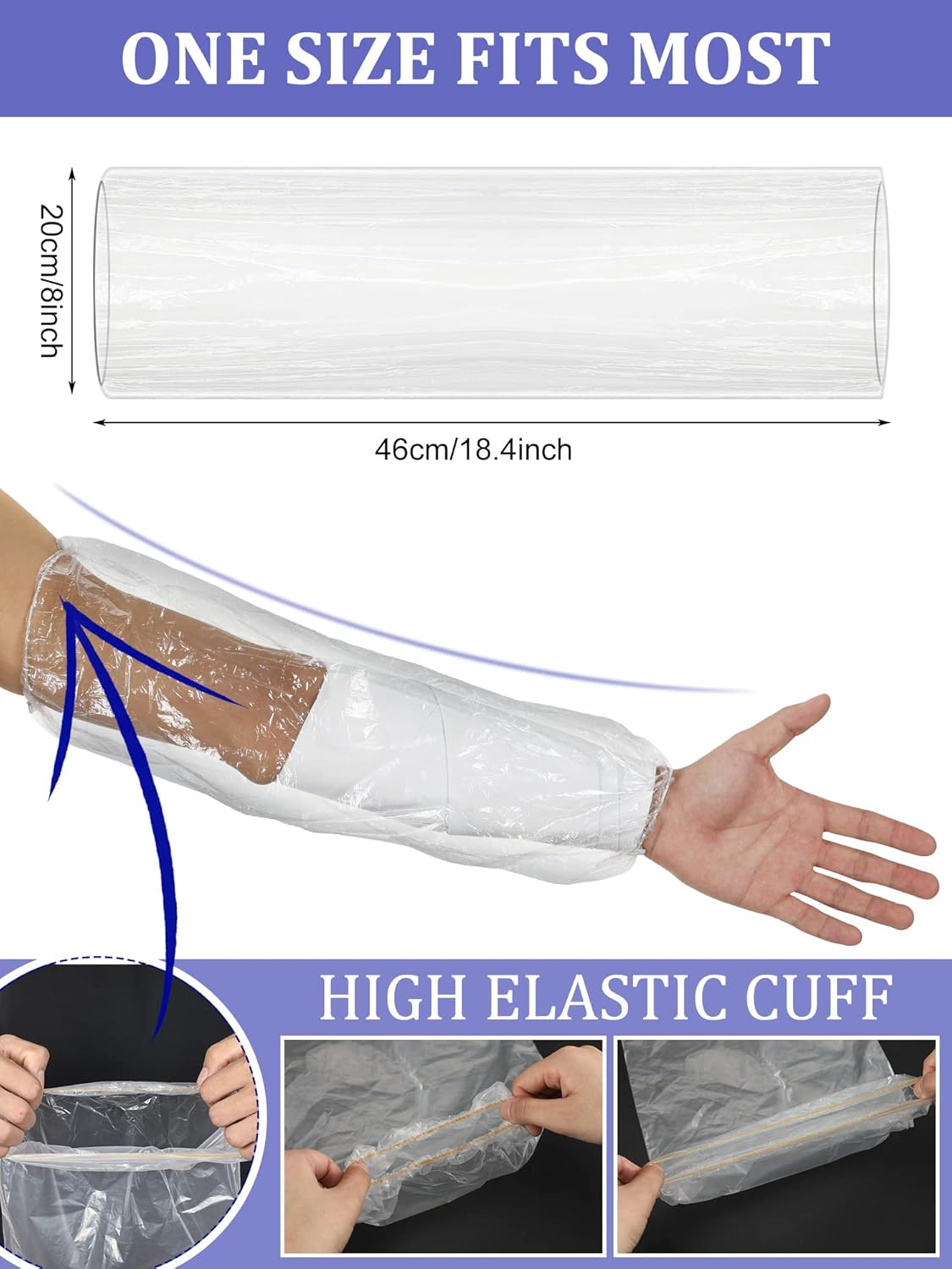 50 Pcs Waterproof Arm Cast Covers for Shower, Adult Long Sleeve Bandage Protectors