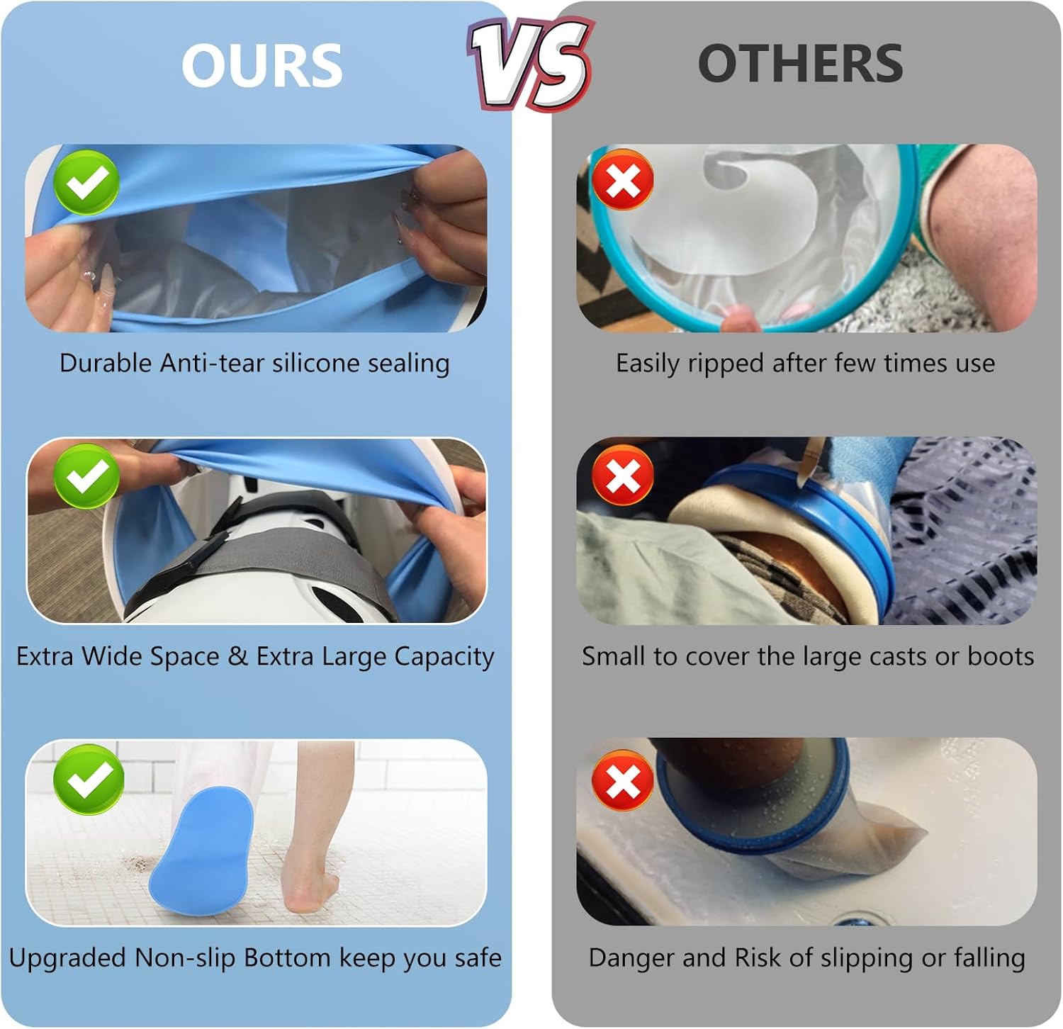 Upgraded Extra Wide Full Leg Cast Cover for Shower - Non-Slip, Reusable, Waterproof Protection