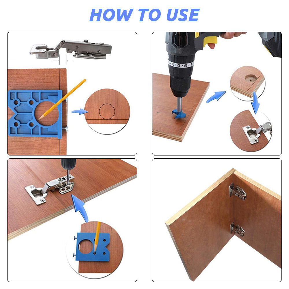 35mm Hinge Drilling Jig Set - Concealed Guide, Woodworking Hole Opener for Door Cabinet Accessories