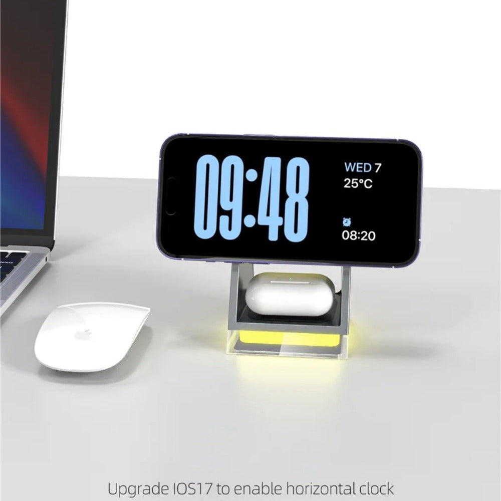 3-in-1 Magnetic Wireless Charger Stand with LED Light for iPhone, Apple Watch, and AirPods