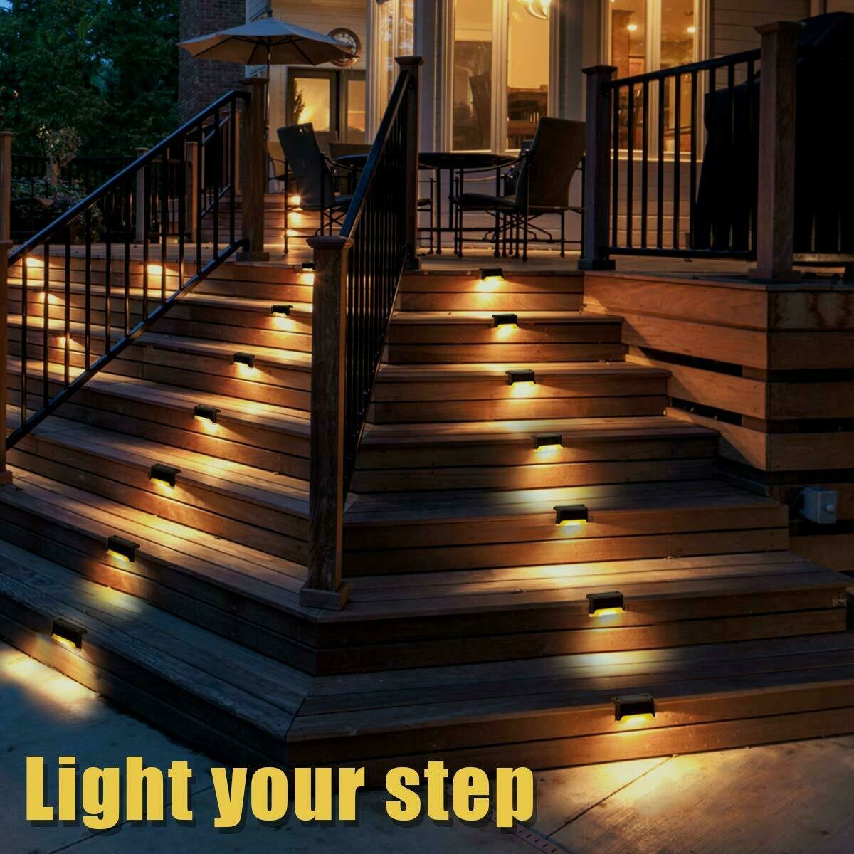 12PCS Solar Powered LED Step Lights for Stairs, Fence, Deck, and Outdoor Path