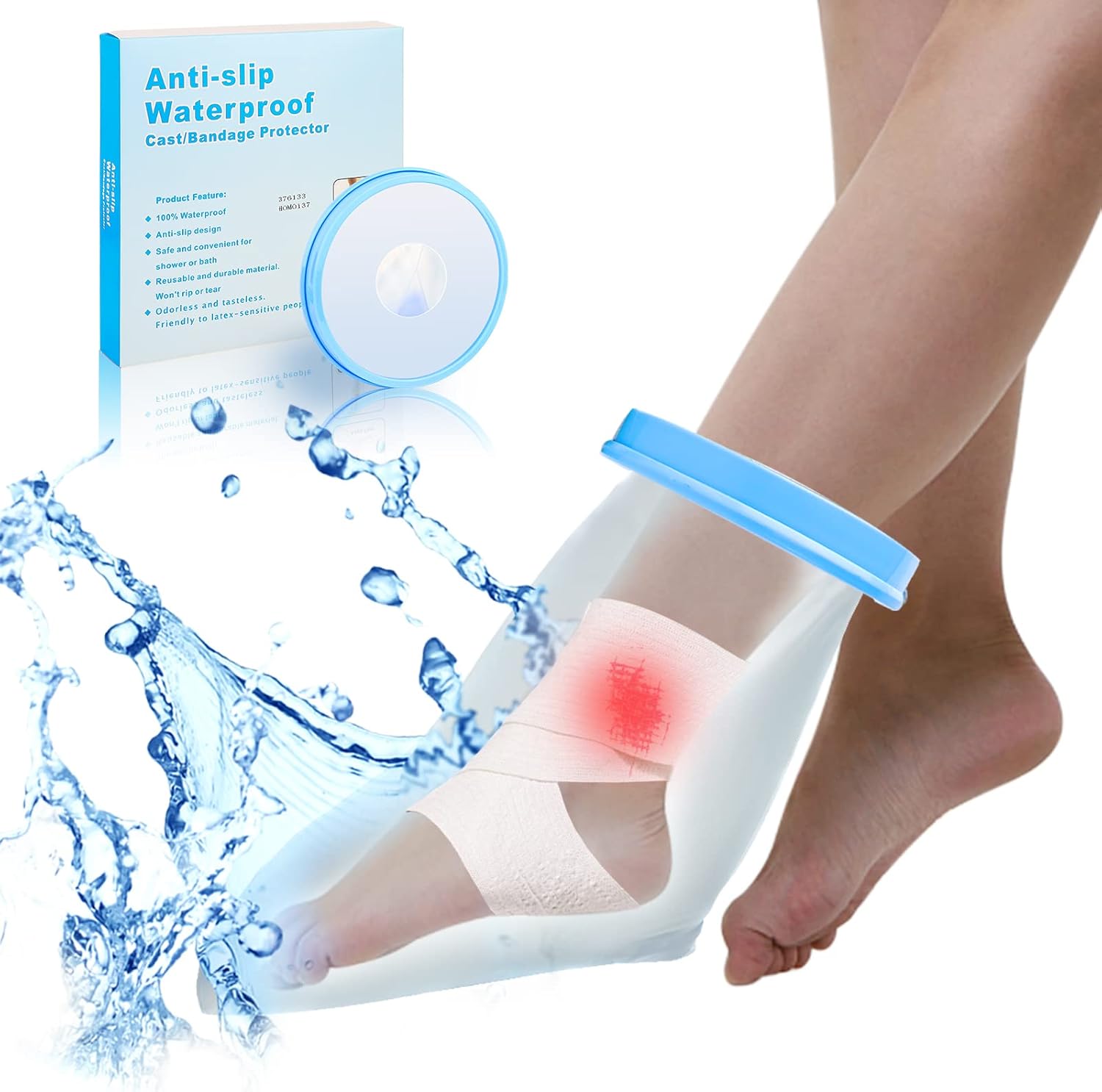 Reusable Waterproof Foot Cast Cover for Shower & Bath - Watertight Protector