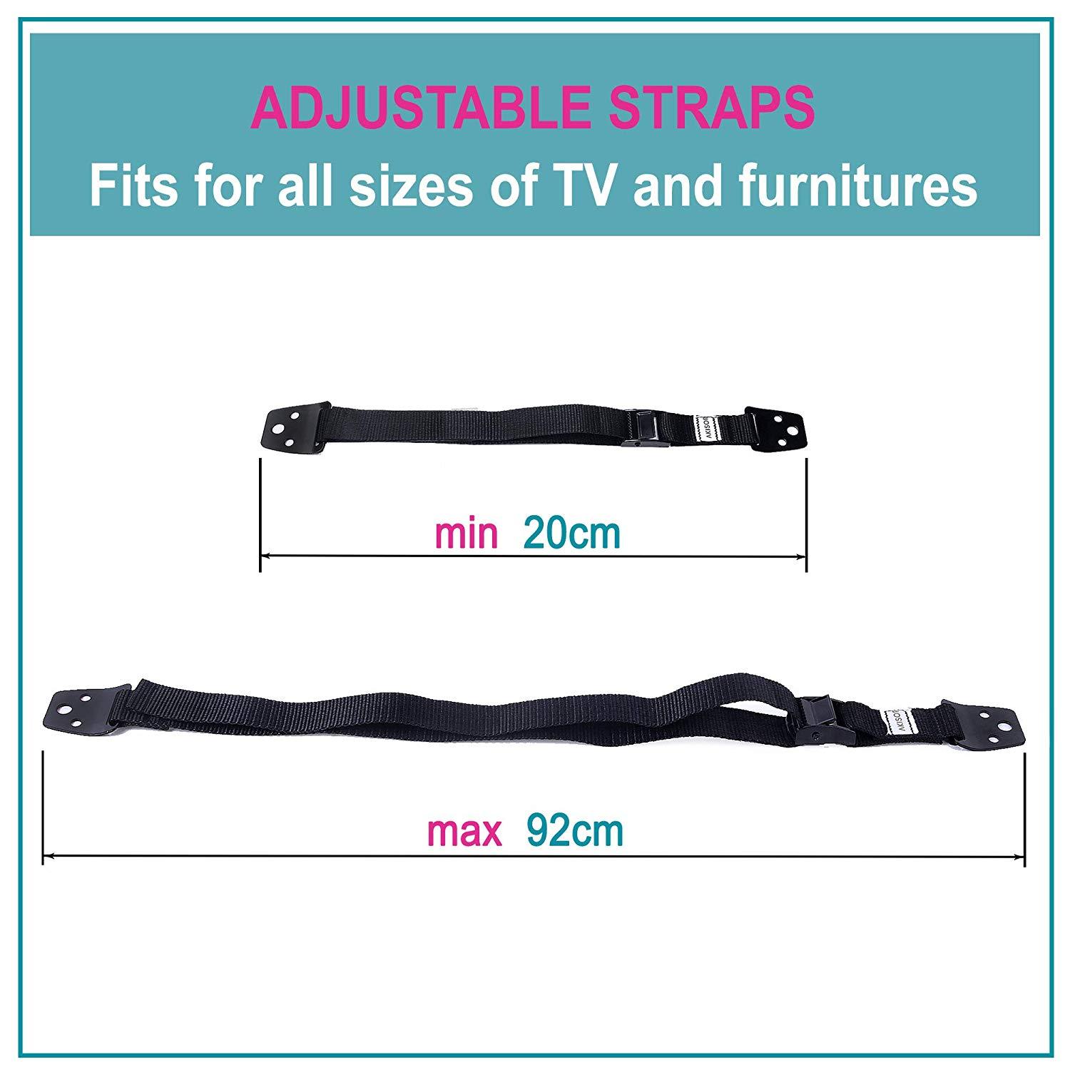 Baby Proofing Furniture Anchors & Anti-Tip TV Straps, All Metal Parts, 4 Pack