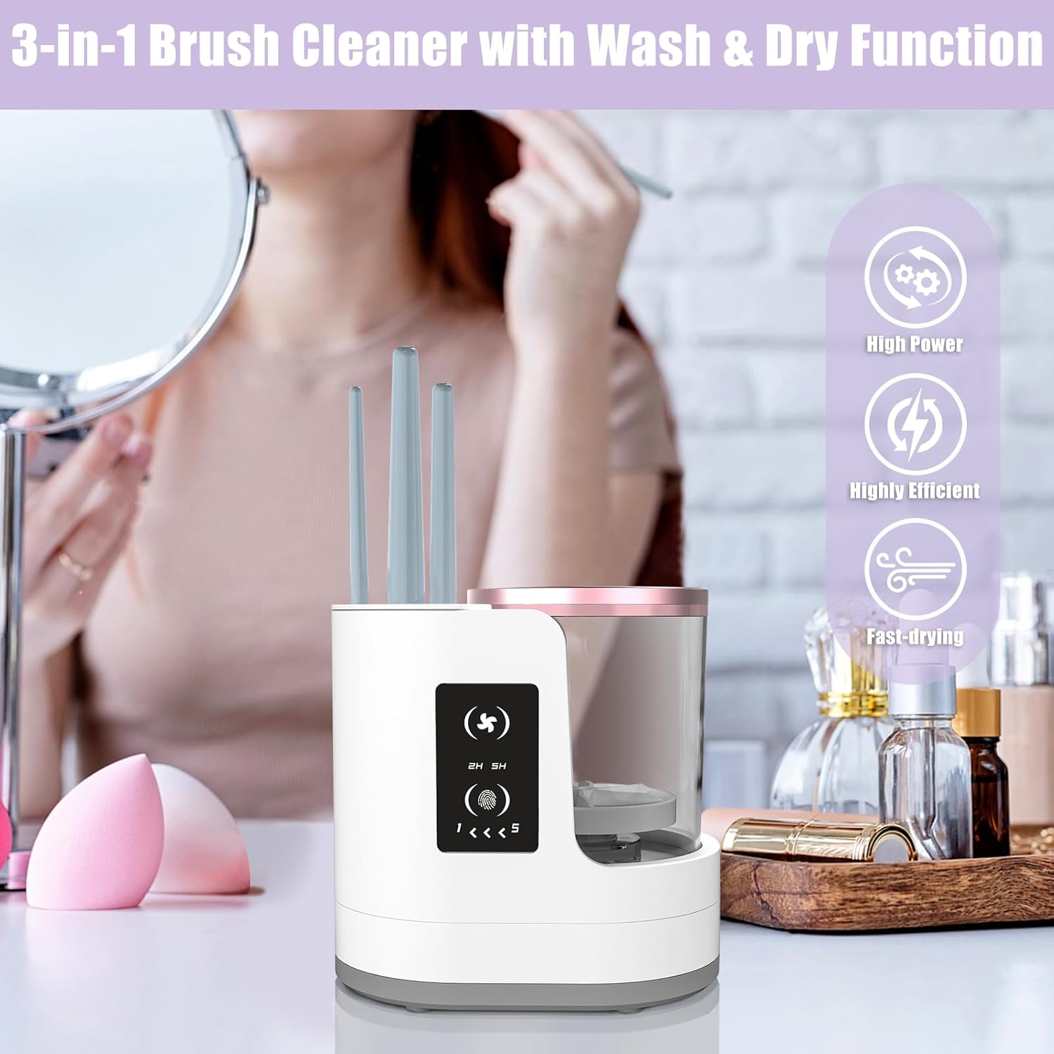 Electric Makeup Brush Cleaner, 3-in-1 Auto Clean & Dry, 5-Min Quick Clean System