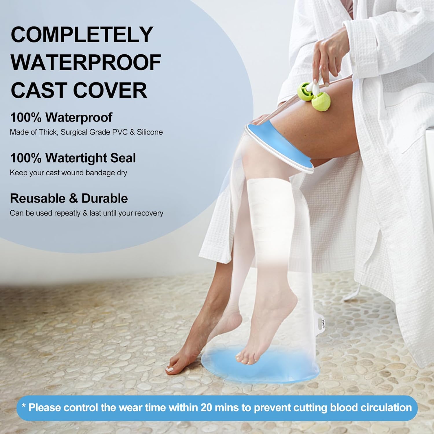 Upgraded Extra Wide Full Leg Cast Cover for Shower - Non-Slip, Reusable, Waterproof Protection