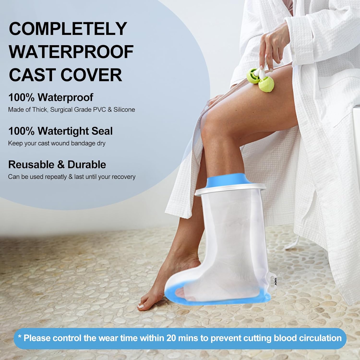 Upgraded Extra Wide Full Leg Cast Cover for Shower - Non-Slip, Reusable, Waterproof Protection