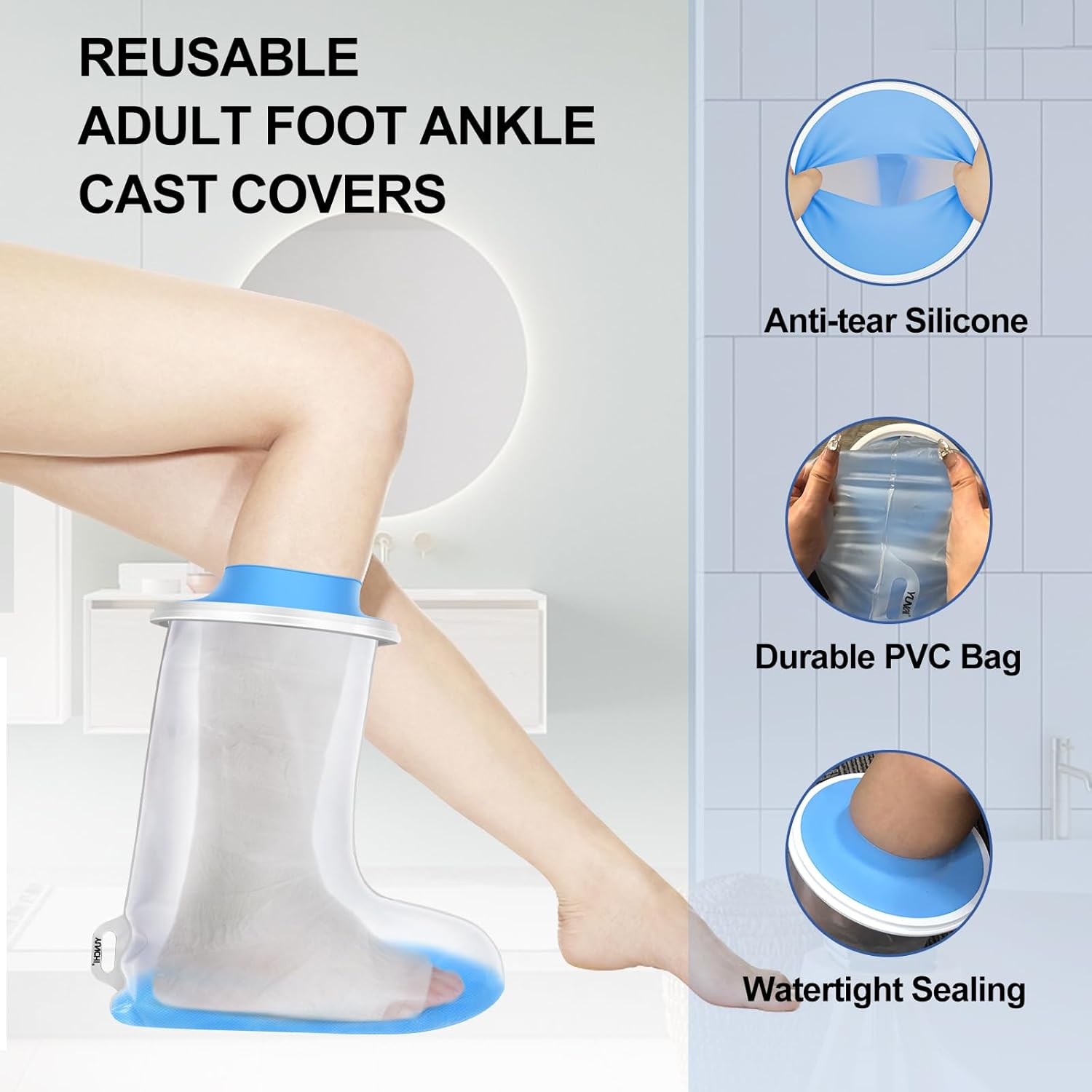 Upgraded Extra Wide Full Leg Cast Cover for Shower - Non-Slip, Reusable, Waterproof Protection