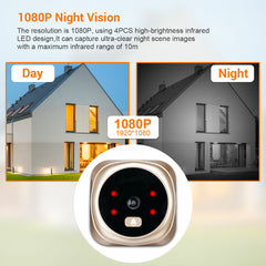 HD 1080P Cat's Eye Camera Doorbell with 2.4" LCD Screen and 4PCS LED Night Vision