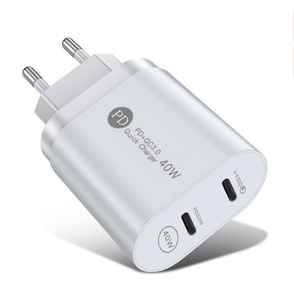 Dualer 20W USB PD QC3.0 Schnellladegerät-Adapter mit EU-Stecker für iPhone, Huawei, Samsung, Xiaomi