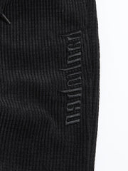 Men's Black Corduroy Harem Pants with Letter Embroidery and Pockets