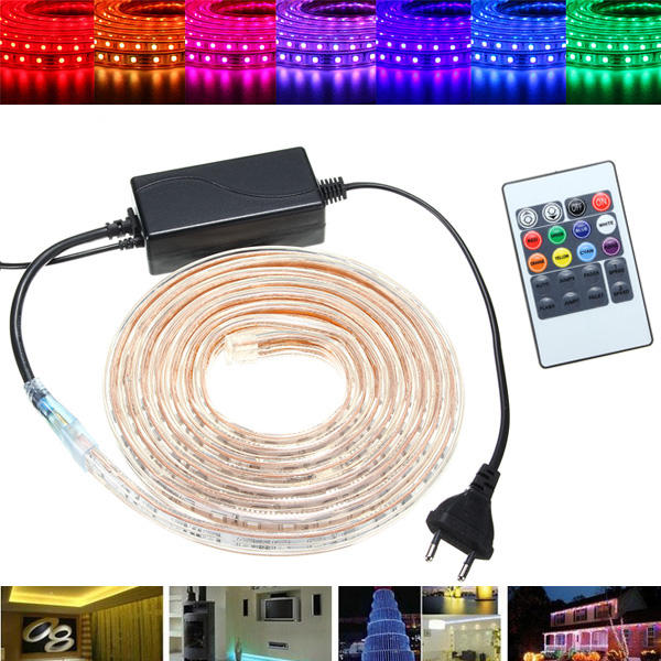 1/2/3/5M SMD5050 LED RGB wasserdichte Außenstreifenleuchte mit Stecker und Fernbedienung AC220V