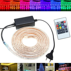 1/2/3/5M SMD5050 LED RGB Waterproof Outdoor Strip Light with Plug and Remote Control AC220V