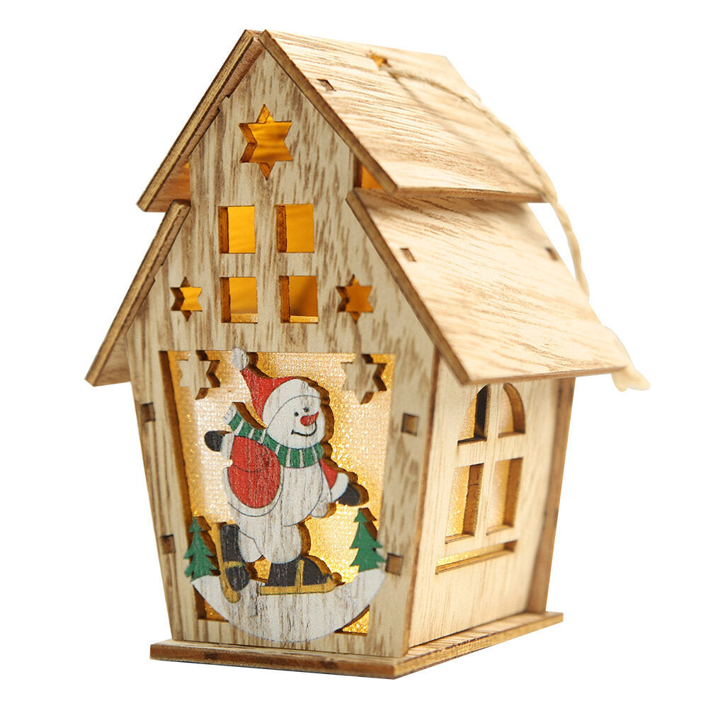 Christmas Lighted Wooden Cabin - Creative Assembly Small House Decoration with Luminous Colors