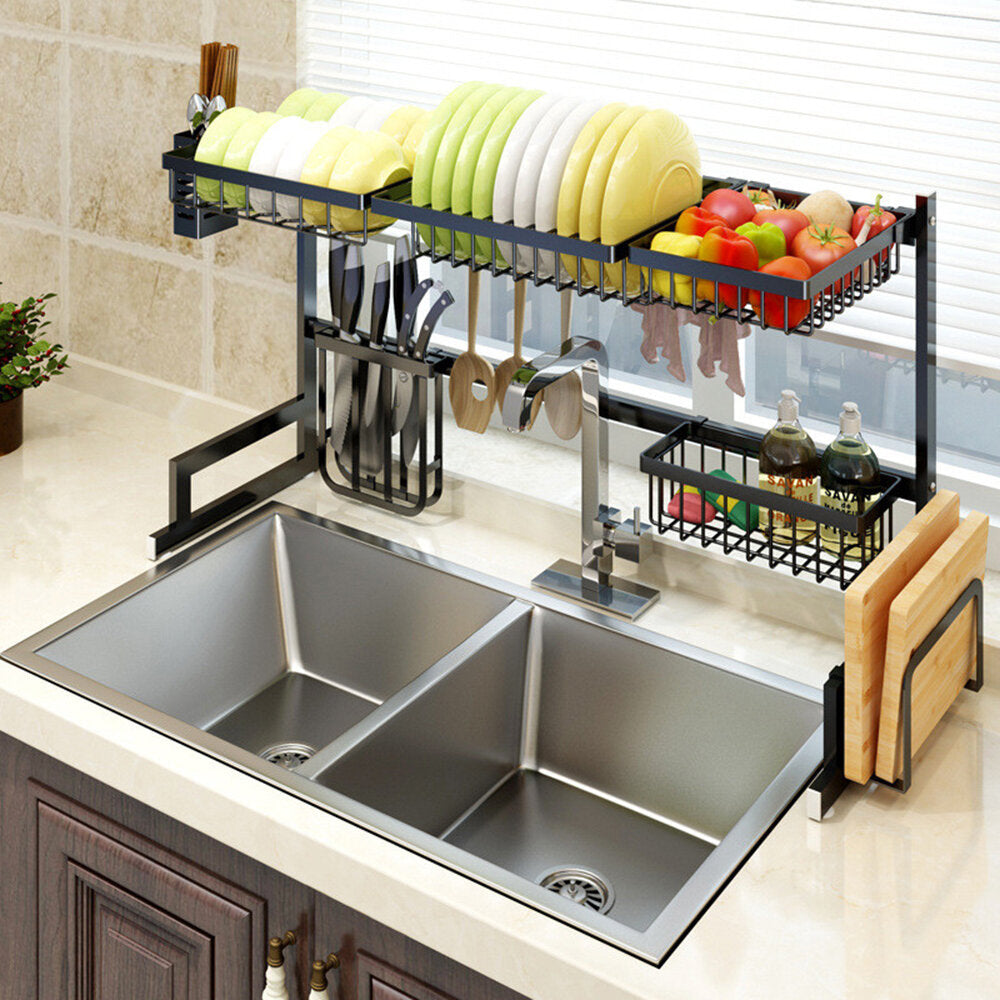 2-Layer Stainless Steel Over Sink Dish Drying Rack - Multifunctional Kitchen Counter Storage