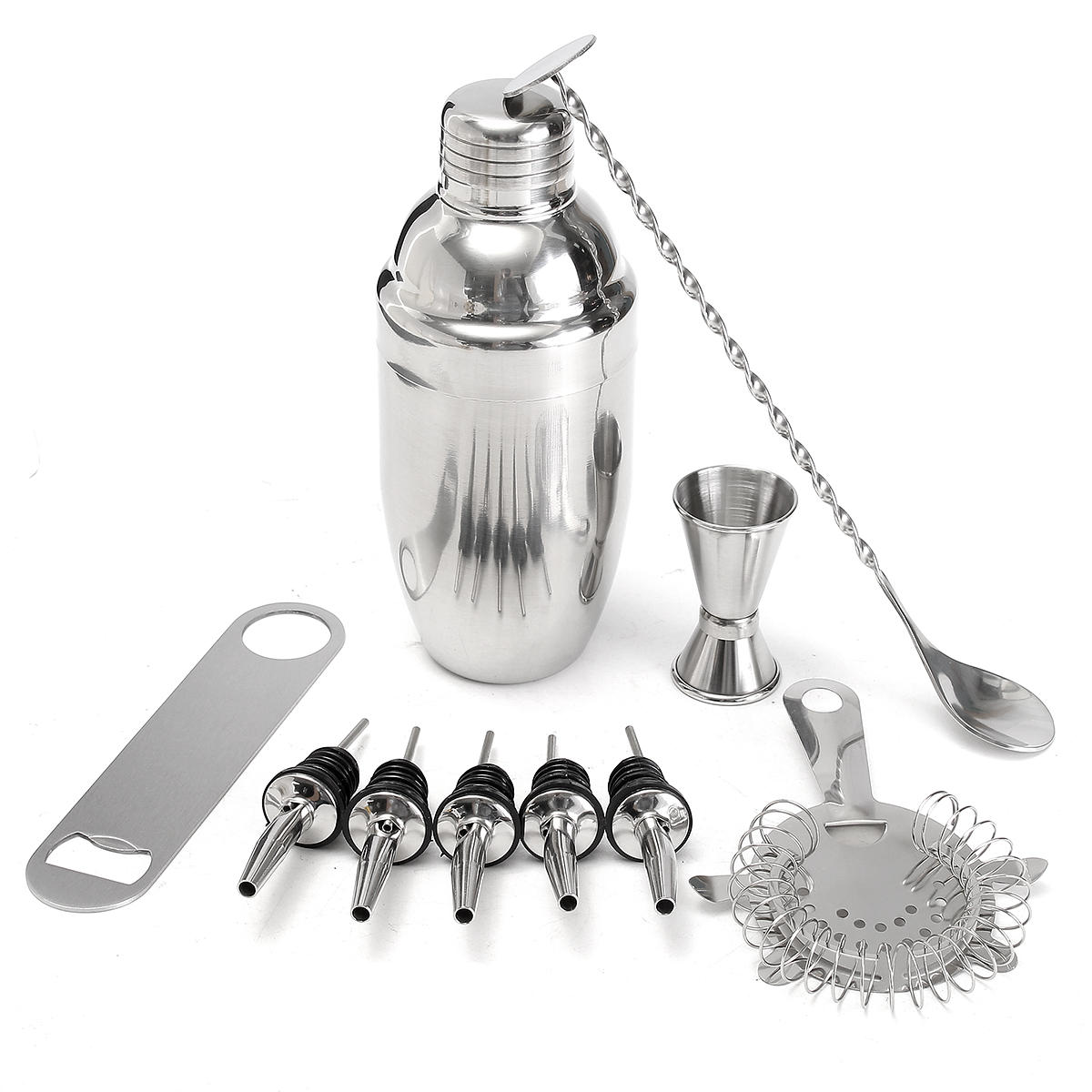 11-teiliges Barkeeper-Set aus Edelstahl: Cocktail-Shaker, Mixer, Martini-Stößel, Ausgießer, Sieb