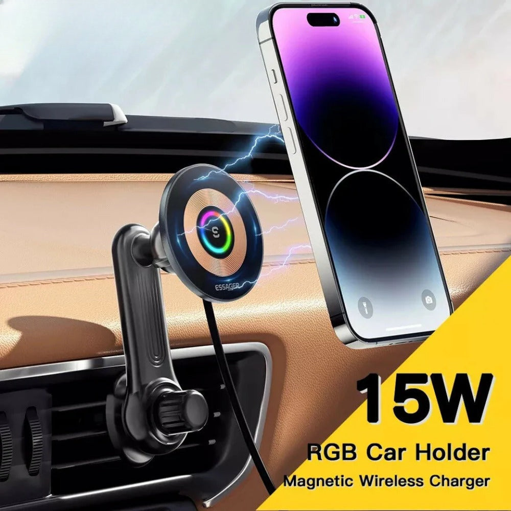 Magnetische kabellose RGB 15W Autoladegerät-Halterung für iPhone 14/13/12 Pro – schnelles Laden und sichere Befestigung