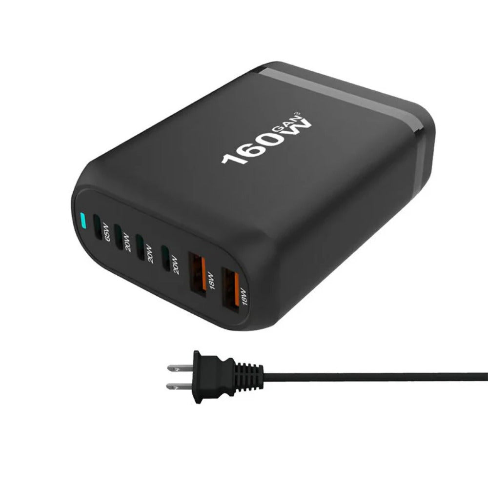 160W GaN 6-Port USB PD Ladegerät, Schnellladestation für iPhone, Huawei, Samsung, Xiaomi