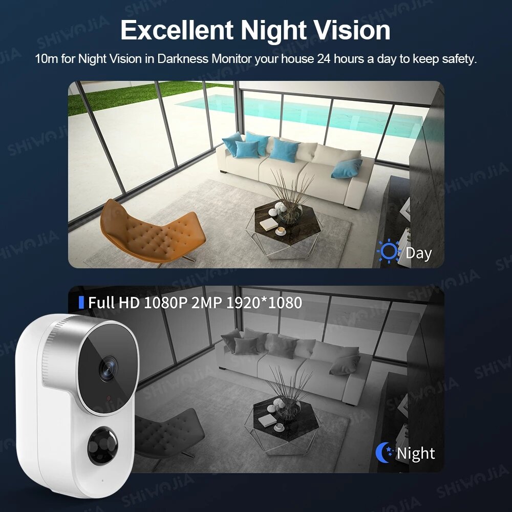 1080P 2MP WiFi IP Camera with AI PIR Motion Sensor, 2-Way Audio, Battery Powered, Outdoor Waterproof Security CCTV