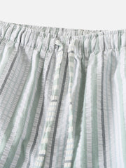 Gestreifte, lässige Strandshorts für Herren aus 100 % Baumwolle mit Kordelzug in der Taille und Seitentaschen