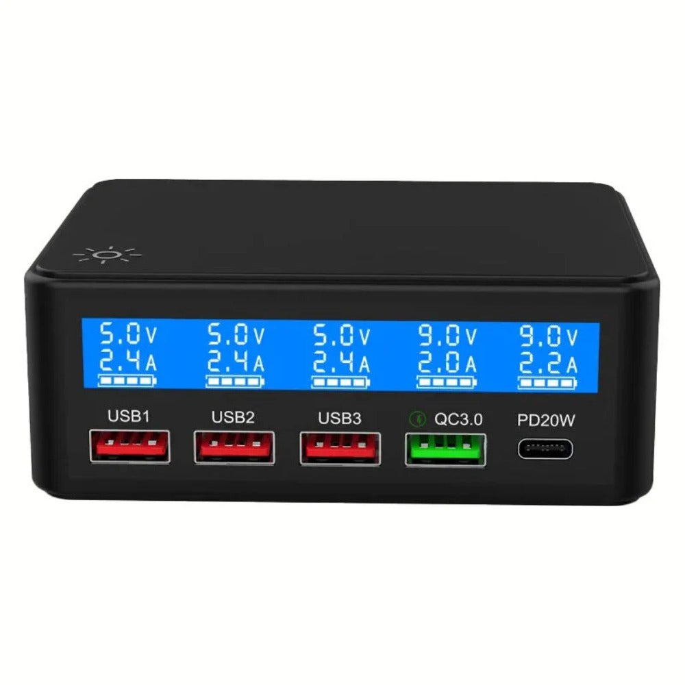 65W 5-Port USB PD Ladegerät, Schnellladestation für iPhone, Samsung, Huawei, Xiaomi