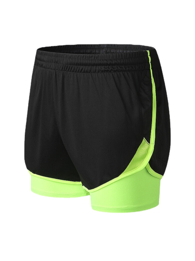 Zweifarbige Patchwork-Sporttrainingsshorts für Herren im Slim Fit, doppellagig, Strandshorts