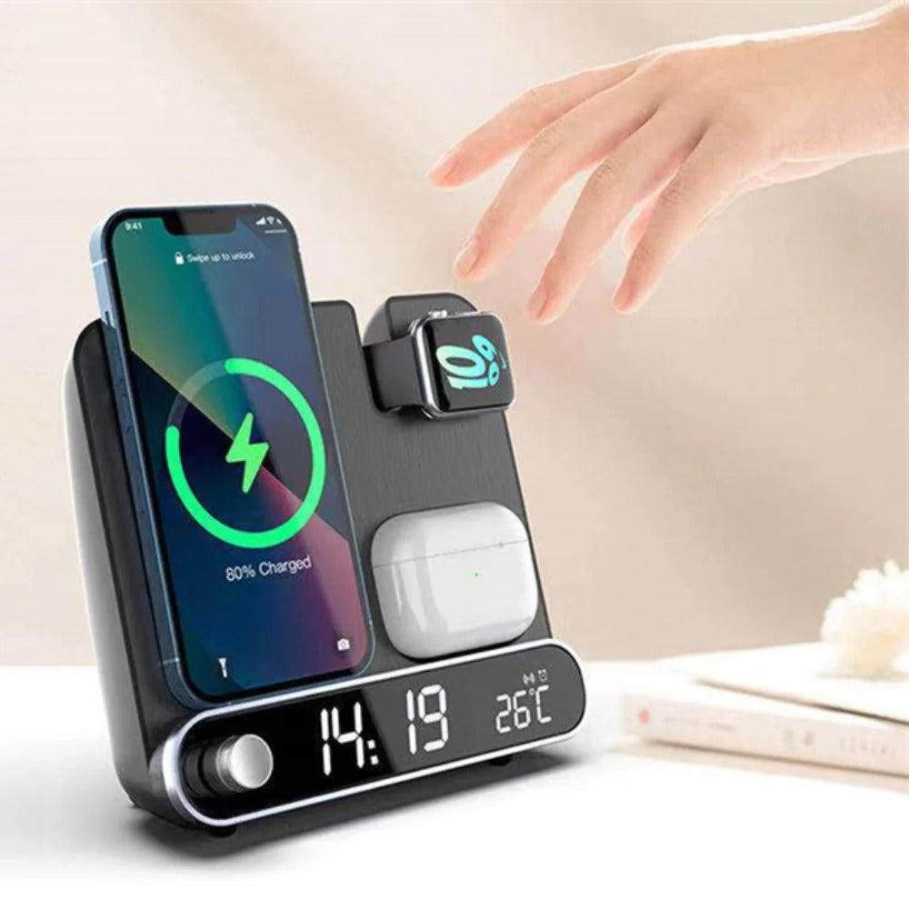 15W 3-in-1 Wireless Charger & Alarm Clock for iPhone, Samsung, Huawei, AirPods, iWatch