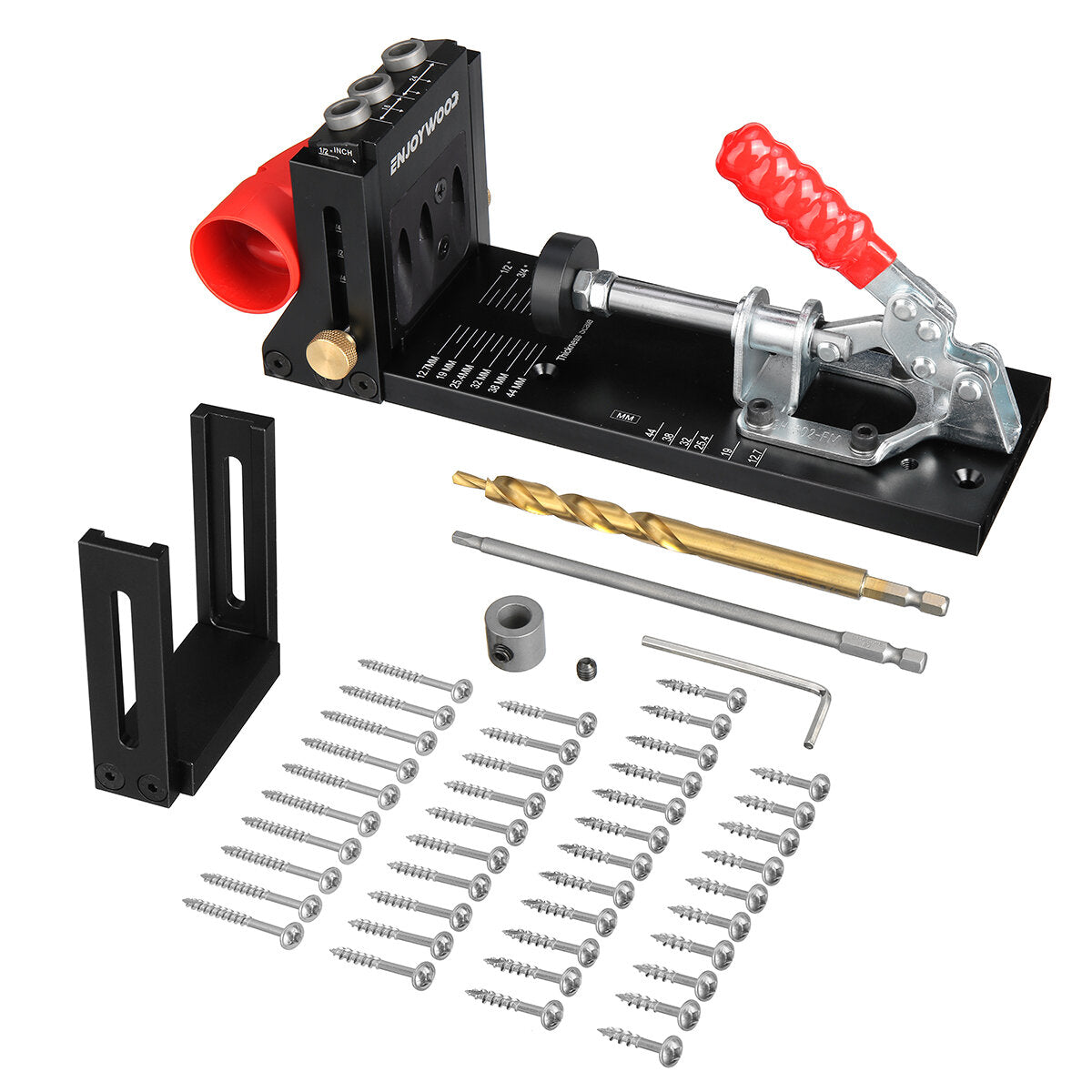 Adjustable Aluminum Pocket Hole Jig Kit for Woodworking with Drill Bit Guide