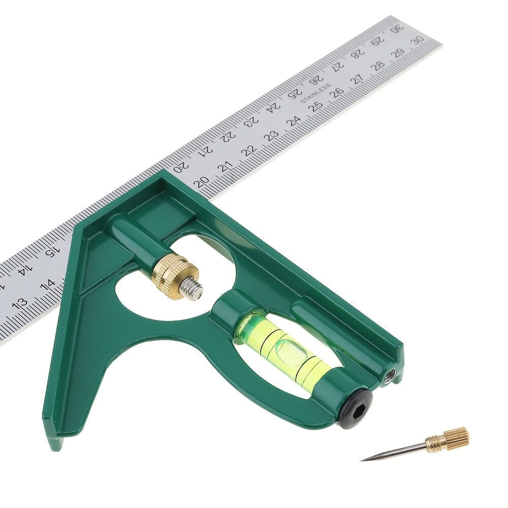 12" 300mm Adjustable Combination Square Ruler 45/90 Degree with Bubble Level - Multi-functional Measuring Tool