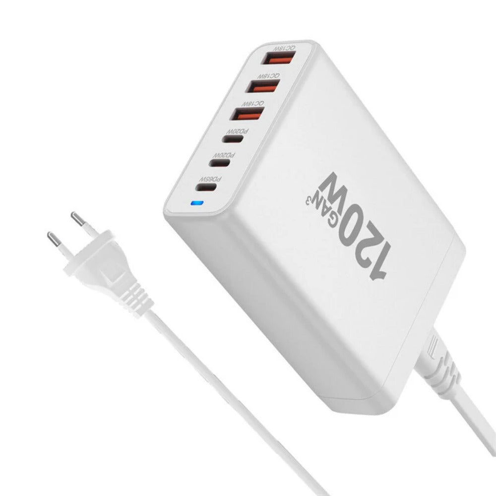 120W GaN 6-Port USB PD Ladegerät, Schnellladestation für iPhone, Huawei, Samsung