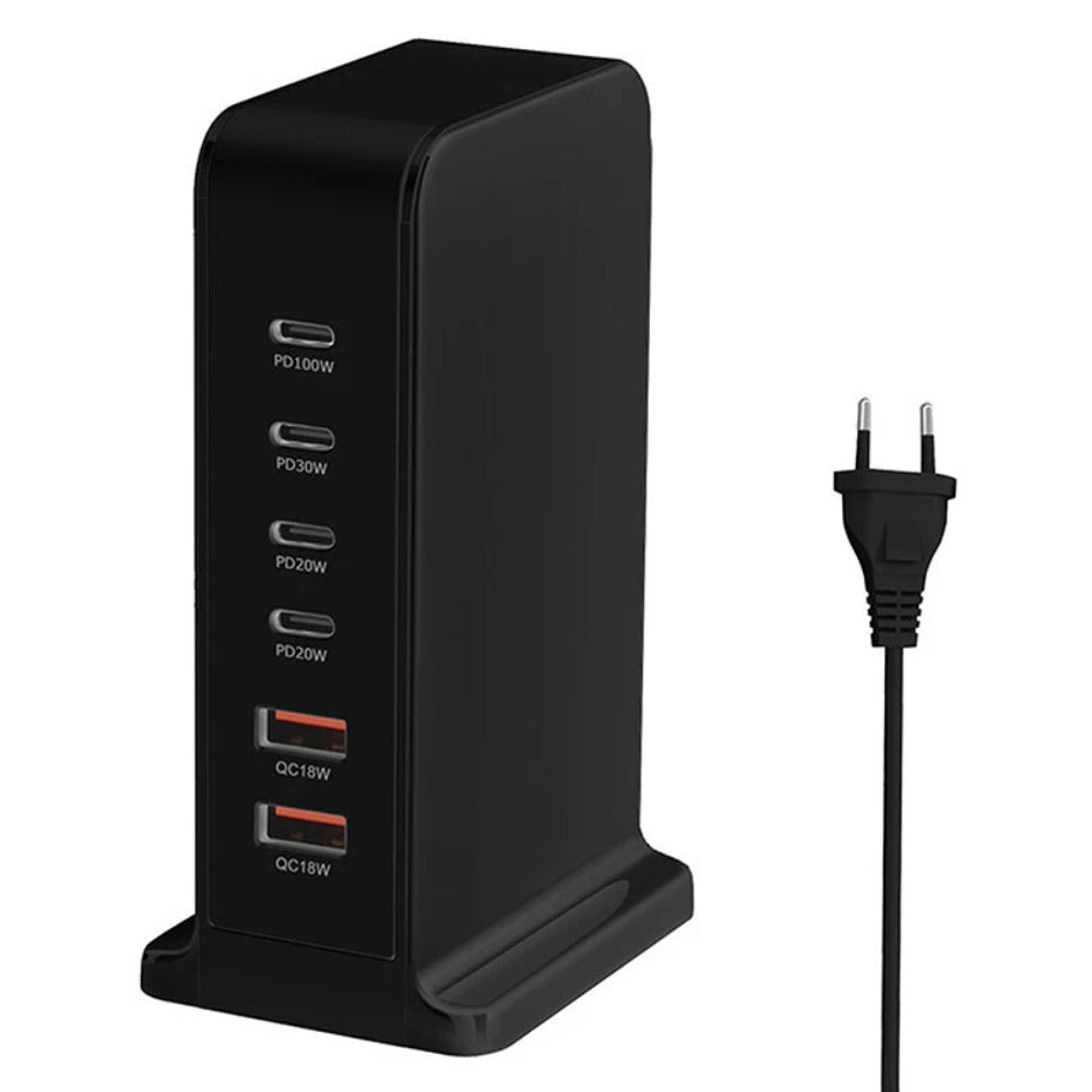 200 W GaN 6-Port USB-Ladegerät: 4 USB-C und 2 USB-A, Schnellladen für iPhone, Huawei, Samsung, Xiaomi