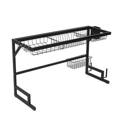 2-Tier Dish Drainer Over Double Sink - Drying Rack for Plates, Bowls, and Fruit - Kitchen Storage Tray