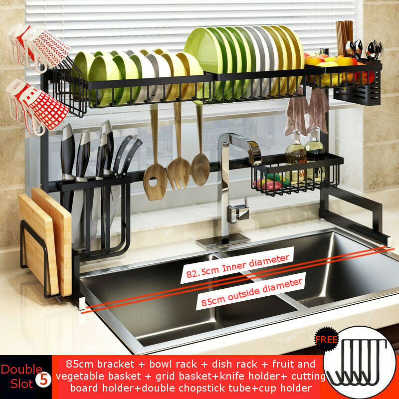 2-Layer Stainless Steel Over Sink Dish Drying Rack - Multifunctional Kitchen Counter Storage