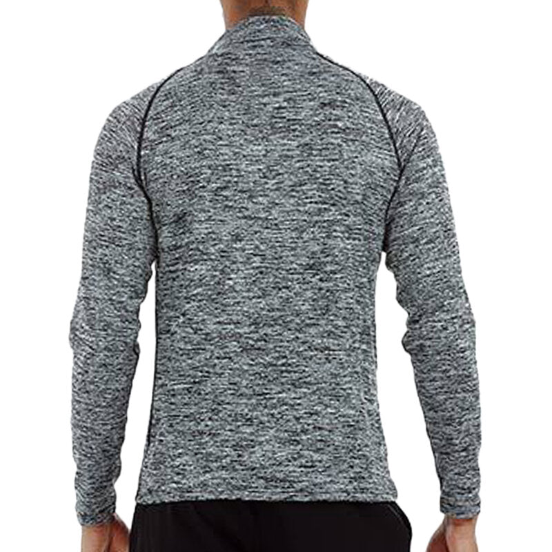 Men's Long Sleeve Zipper Neck Sportswear T-Shirts - Stretch, Quick-Drying, Tight Fit, Warm Fitness Blazer