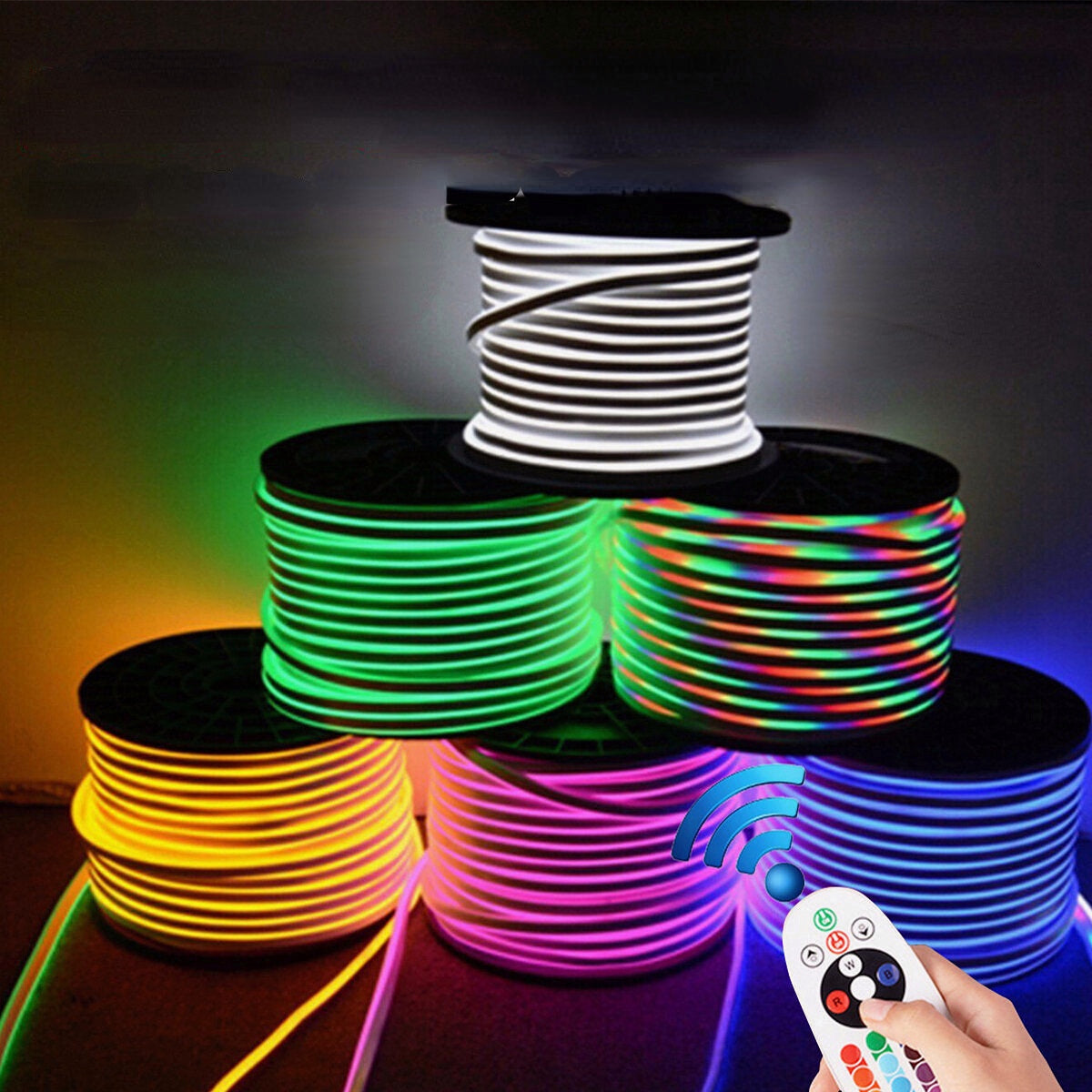 1M/5M/10M 220V 5050 RGB LED Strip, 60LED/M, Waterproof Neon Flex Lights with Plug