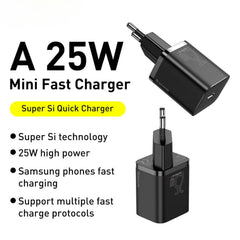 25W USB-C PD3.0 QC3.0 Fast Charger EU Plug for iPhone, Xiaomi, Samsung, Huawei