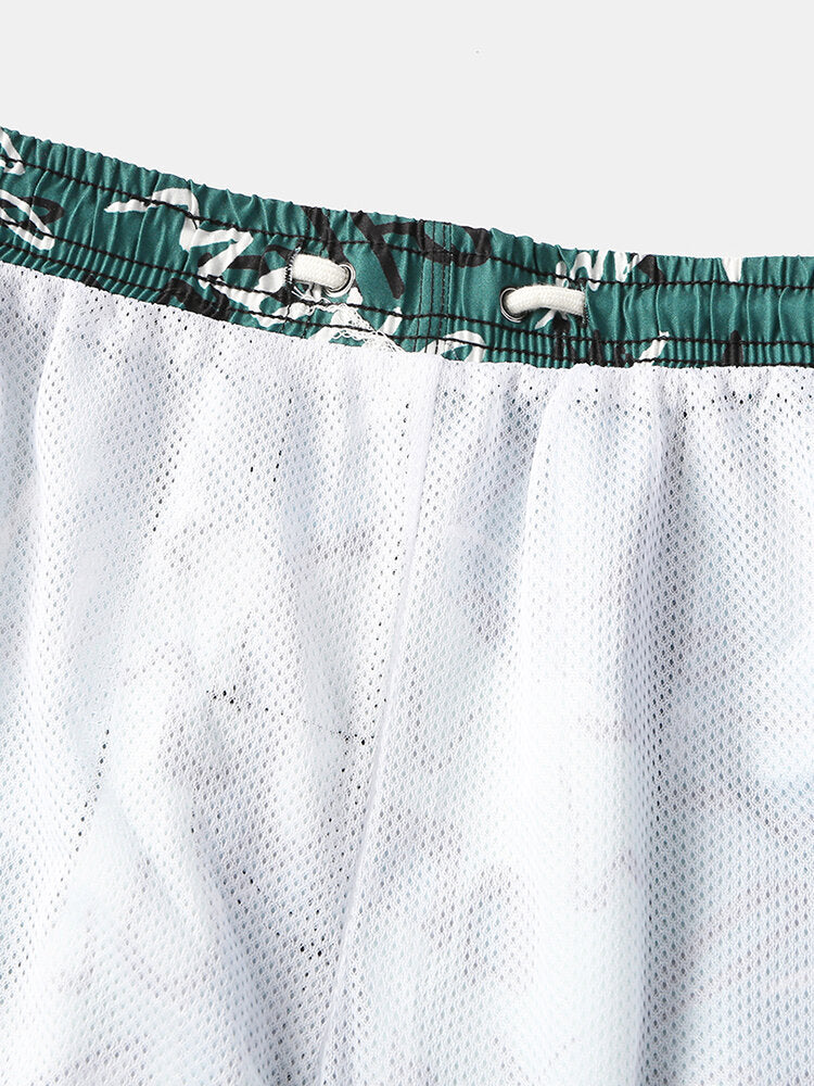 Schnelltrocknende Boardshorts für Herren mit lustigem Graffiti-Print und Netzfutter, lässiger Urlaubs-Shorts