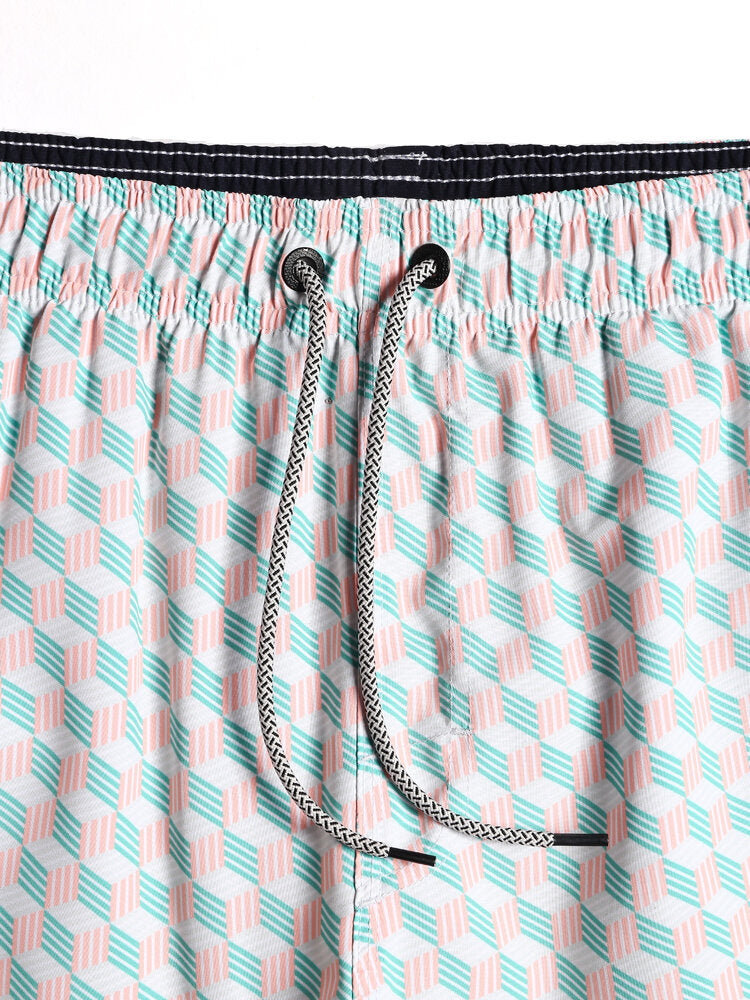Schnelltrocknende Strandshorts mit Geo-Print und Kordelzug für Herren