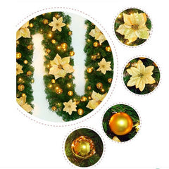 2.7M LED Christmas Rattan Garland - Green Artificial Xmas Tree Decoration Wreath